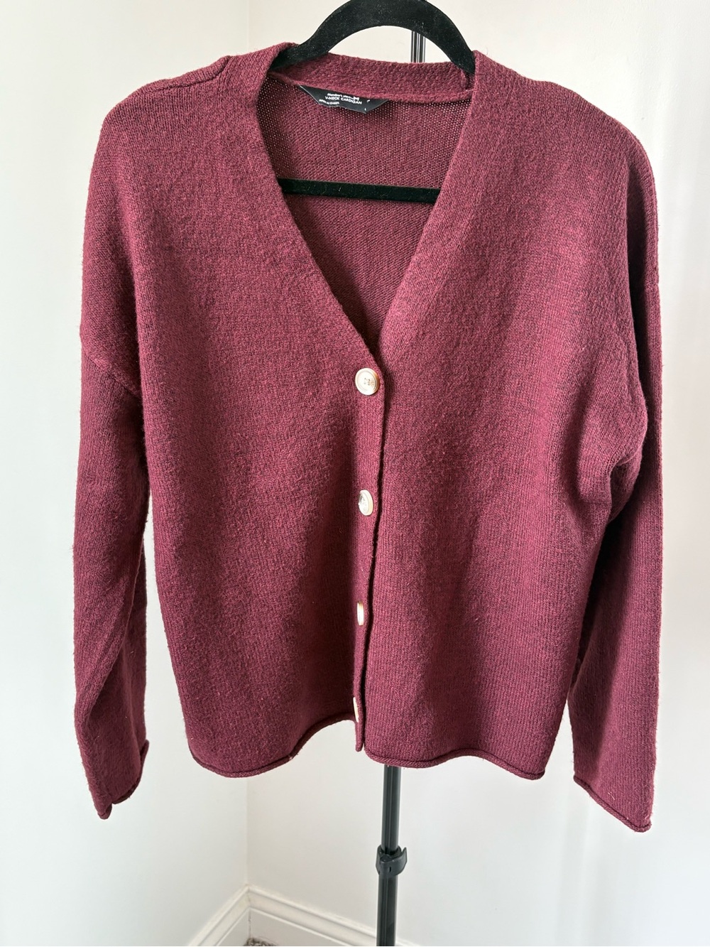 Cozy V-Neck Burgundy Button Cardigan
